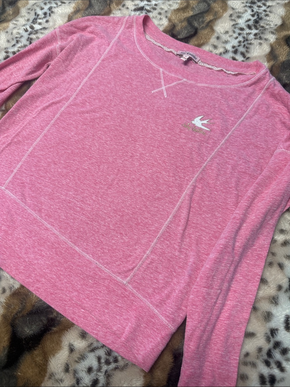 Juicy Couture Vintage Long Sleeve Tee Pink with Embroidered Dove